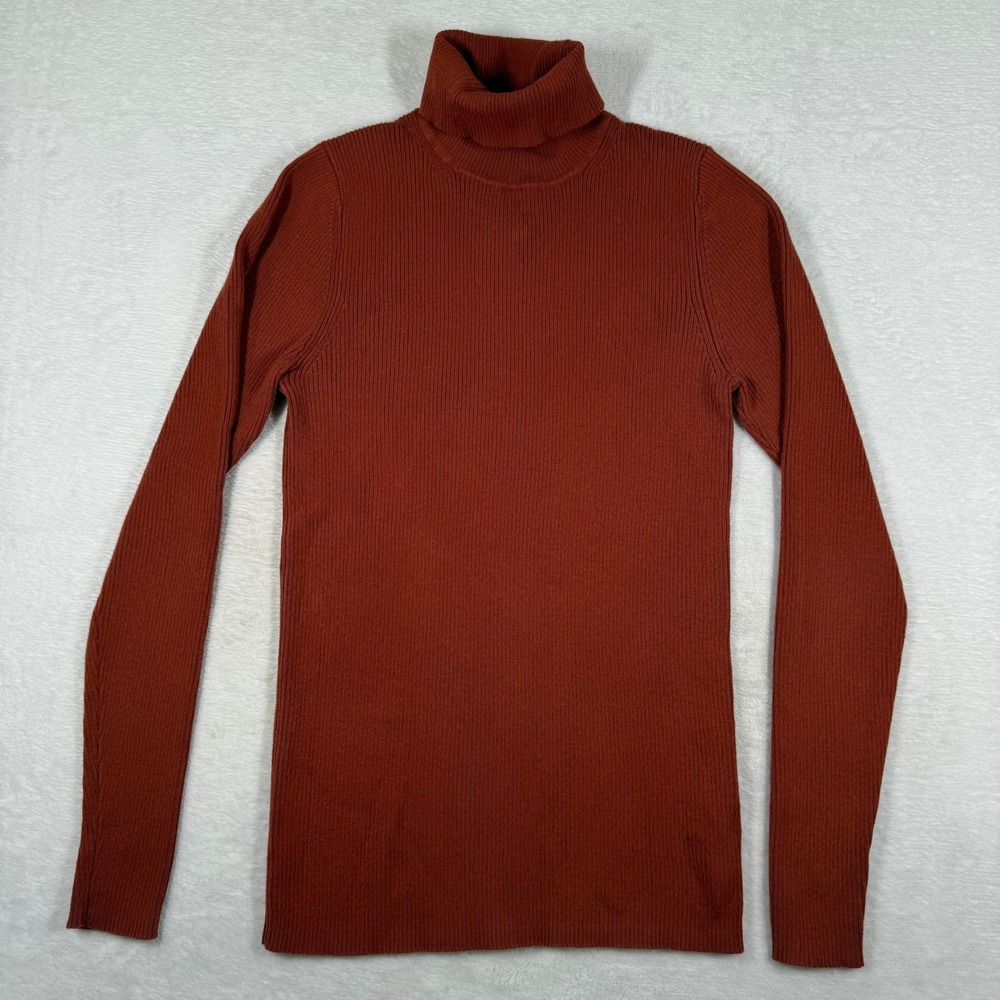 Boden Womens Ribbed Turtleneck Sweater Rust Orange Cotton Blend Slim Fit M